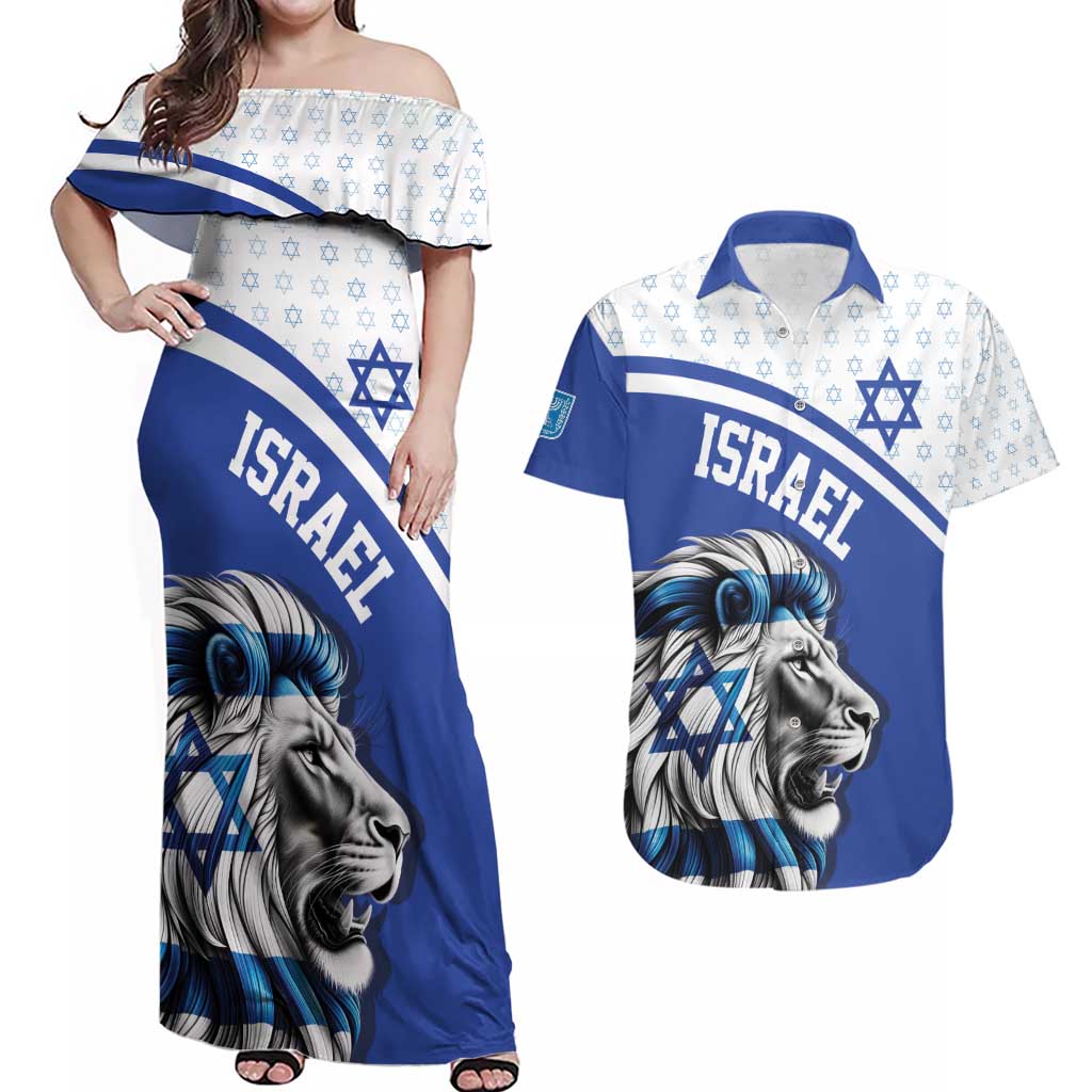 Personalized Israel Lion of Judah Couples Matching Off Shoulder Maxi Dress and Hawaiian Shirt Flag and Coat of arms