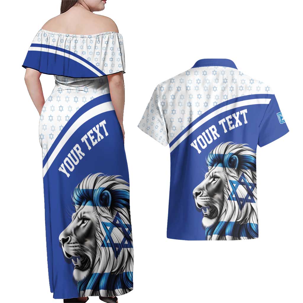 Personalized Israel Lion of Judah Couples Matching Off Shoulder Maxi Dress and Hawaiian Shirt Flag and Coat of arms