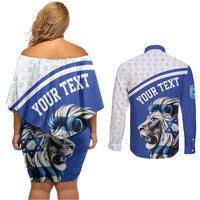 Personalized Israel Lion of Judah Couples Matching Off Shoulder Short Dress and Long Sleeve Button Shirt Flag and Coat of arms