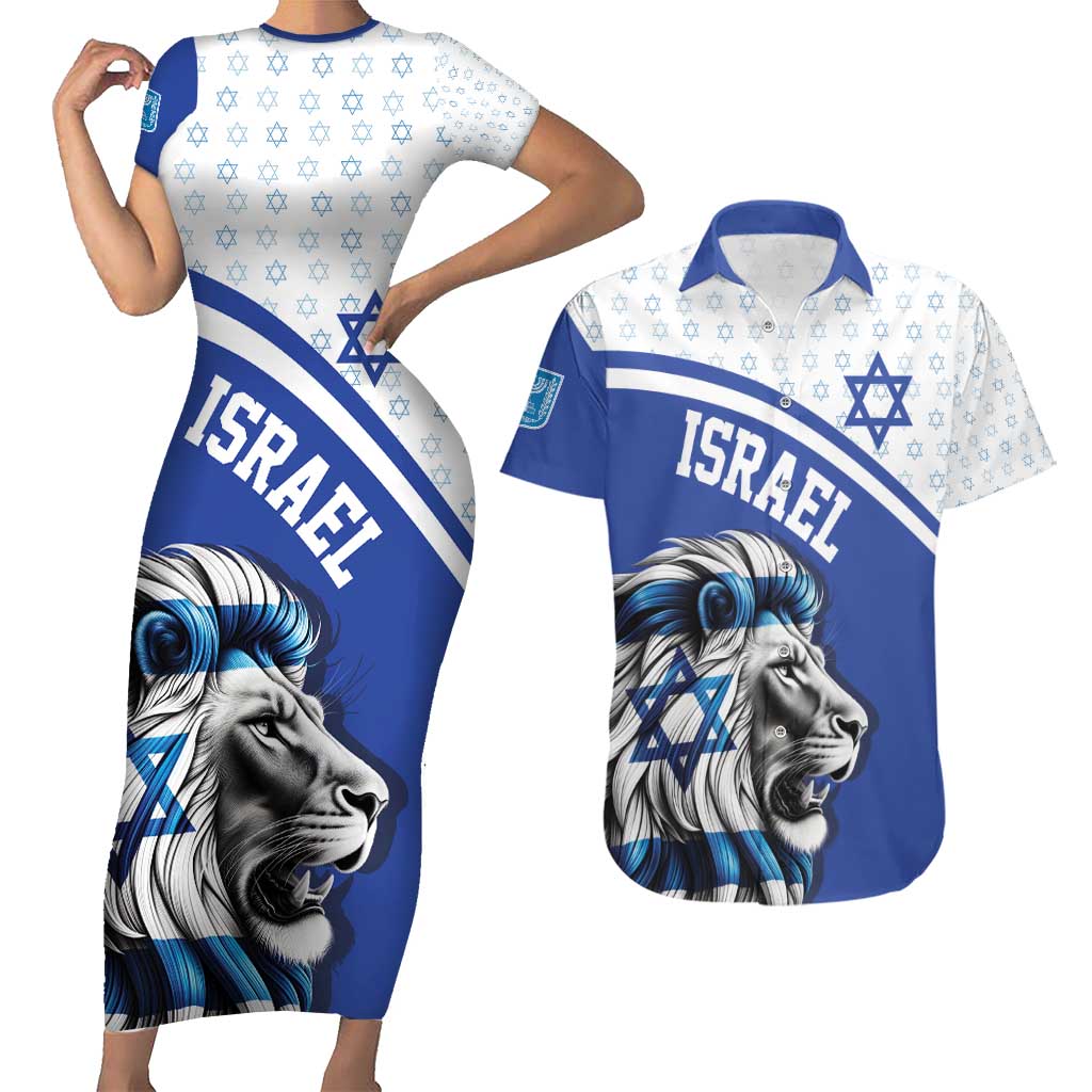 Personalized Israel Lion of Judah Couples Matching Short Sleeve Bodycon Dress and Hawaiian Shirt Flag and Coat of arms