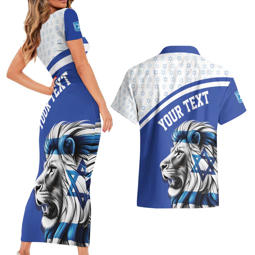 Personalized Israel Lion of Judah Couples Matching Short Sleeve Bodycon Dress and Hawaiian Shirt Flag and Coat of arms
