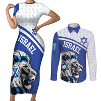 Personalized Israel Lion of Judah Couples Matching Short Sleeve Bodycon Dress and Long Sleeve Button Shirt Flag and Coat of arms