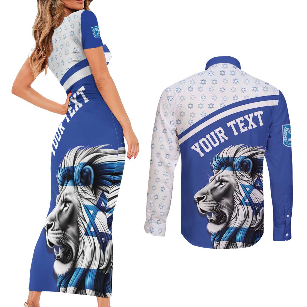 Personalized Israel Lion of Judah Couples Matching Short Sleeve Bodycon Dress and Long Sleeve Button Shirt Flag and Coat of arms