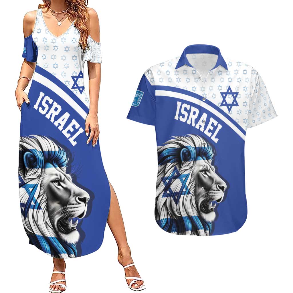 Personalized Israel Lion of Judah Couples Matching Summer Maxi Dress and Hawaiian Shirt Flag and Coat of arms