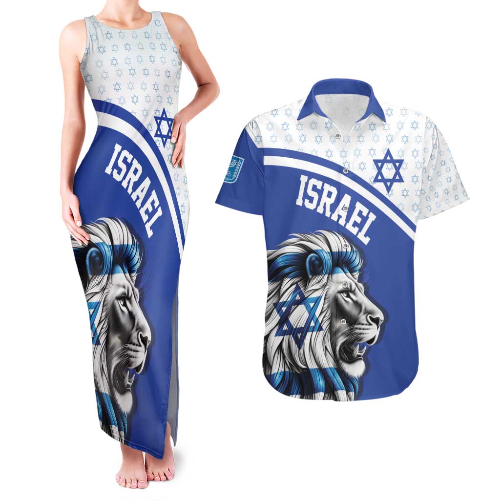 Personalized Israel Lion of Judah Couples Matching Tank Maxi Dress and Hawaiian Shirt Flag and Coat of arms