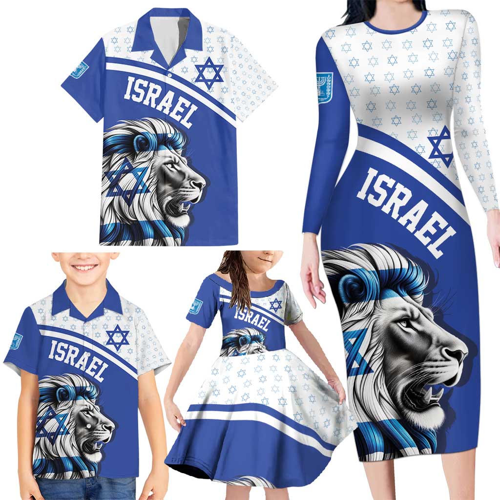 Personalized Israel Lion of Judah Family Matching Long Sleeve Bodycon Dress and Hawaiian Shirt Flag and Coat of arms