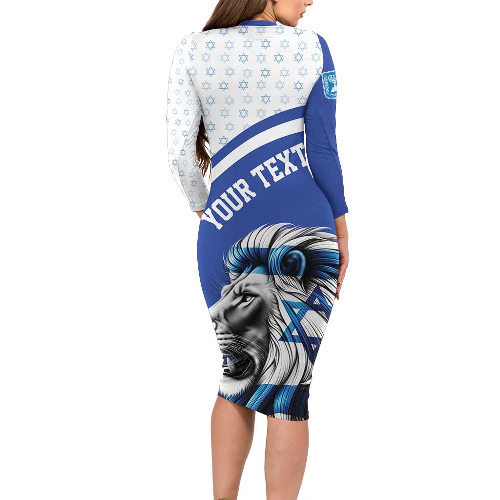 Personalized Israel Lion of Judah Family Matching Long Sleeve Bodycon Dress and Hawaiian Shirt Flag and Coat of arms