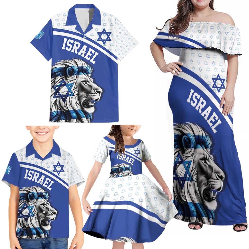 Personalized Israel Lion of Judah Family Matching Off Shoulder Maxi Dress and Hawaiian Shirt Flag and Coat of arms