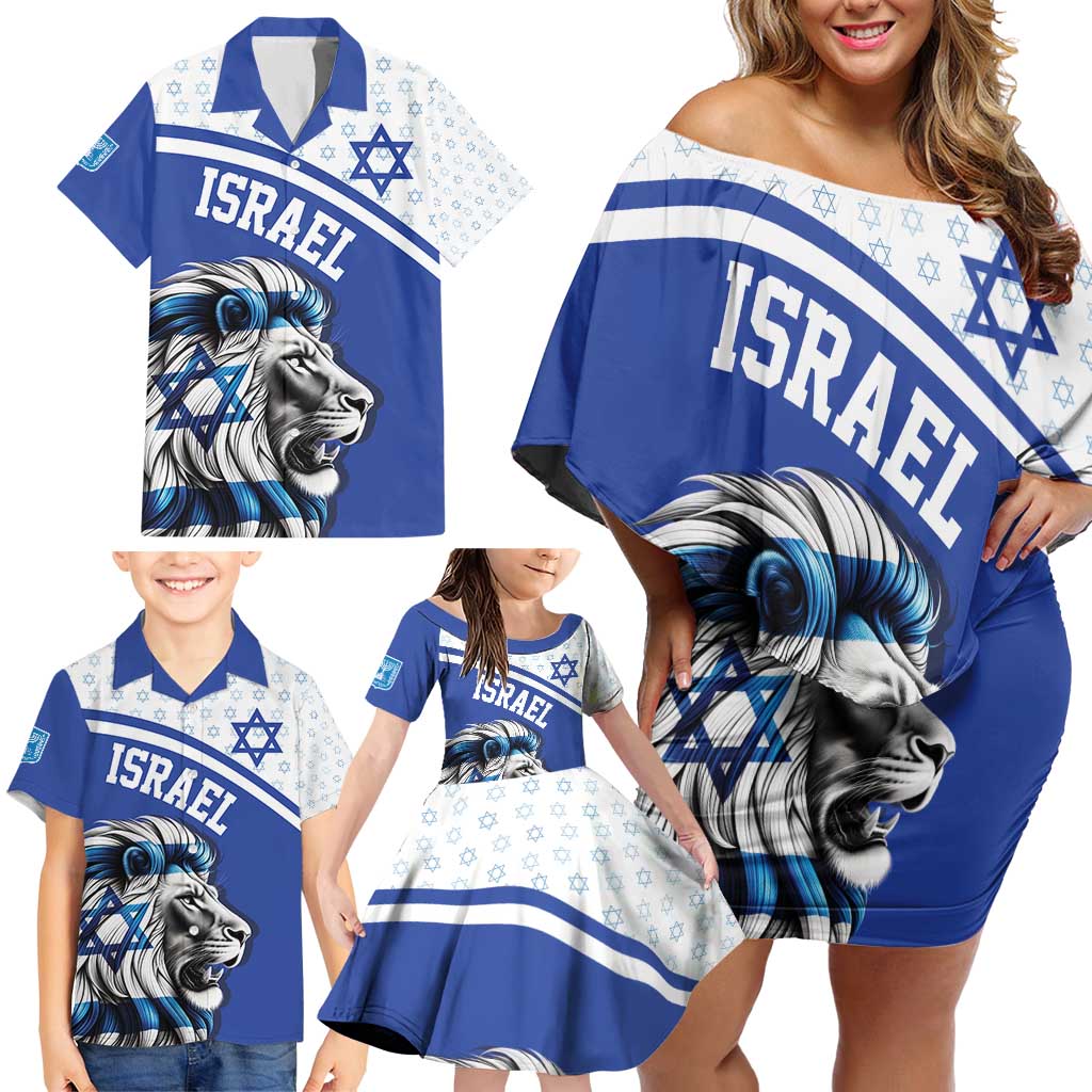Personalized Israel Lion of Judah Family Matching Off Shoulder Short Dress and Hawaiian Shirt Flag and Coat of arms