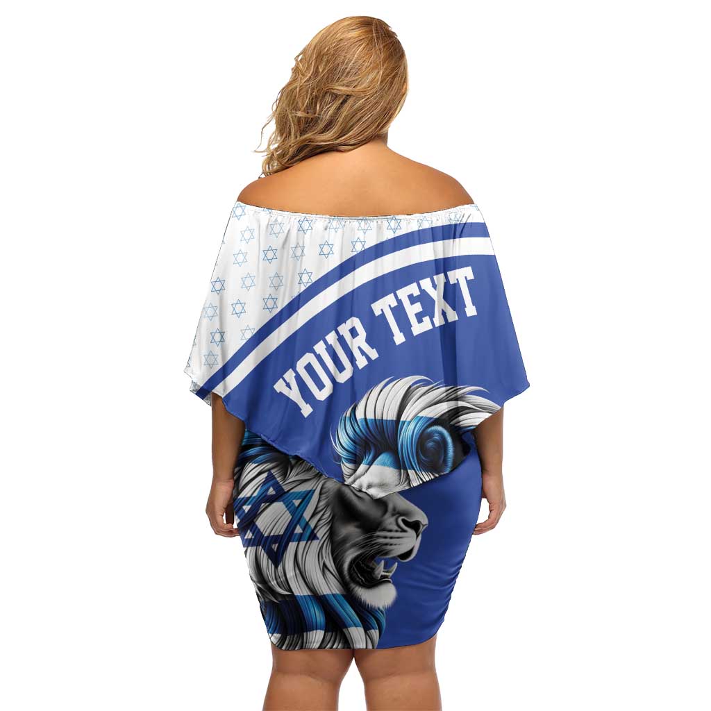 Personalized Israel Lion of Judah Family Matching Off Shoulder Short Dress and Hawaiian Shirt Flag and Coat of arms