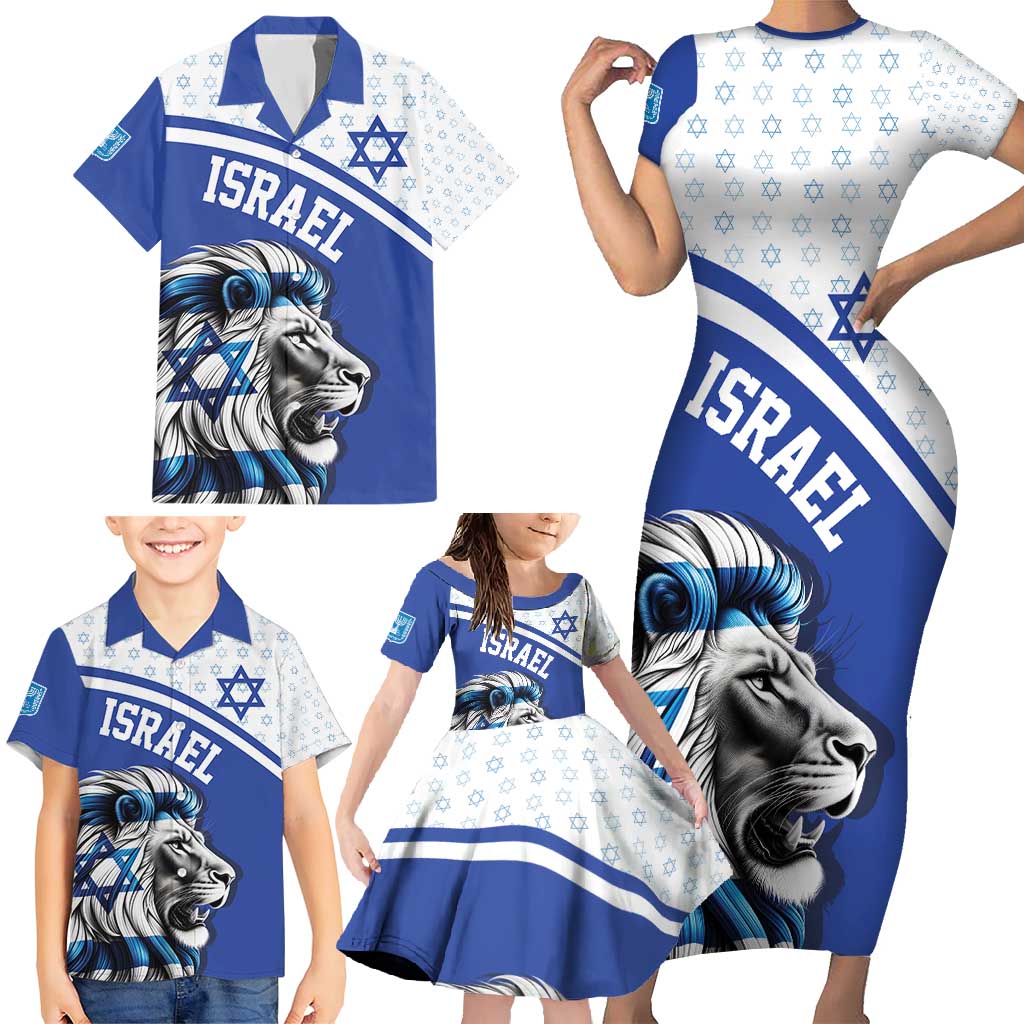 Personalized Israel Lion of Judah Family Matching Short Sleeve Bodycon Dress and Hawaiian Shirt Flag and Coat of arms