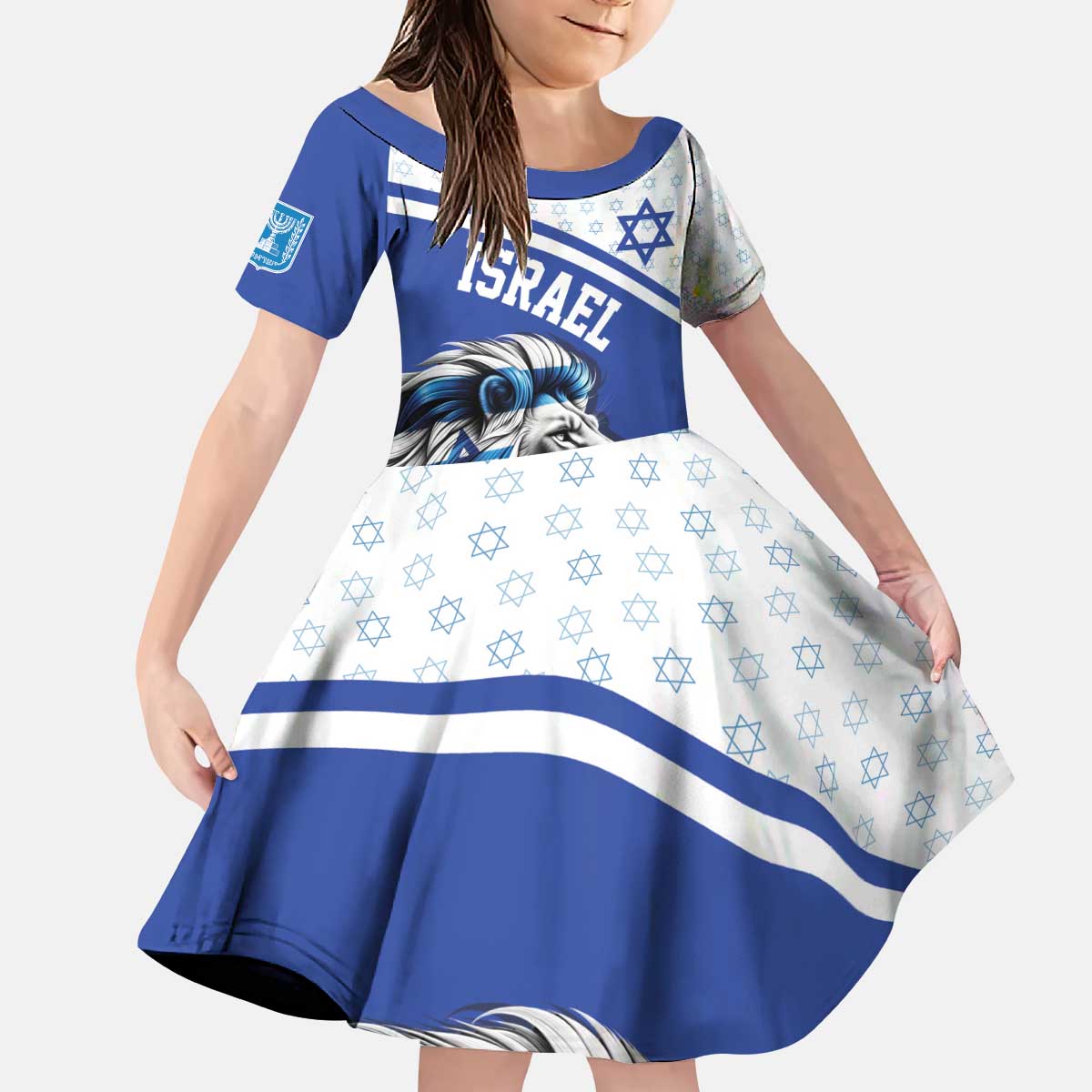 Personalized Israel Lion of Judah Kid Short Sleeve Dress Flag and Coat of arms