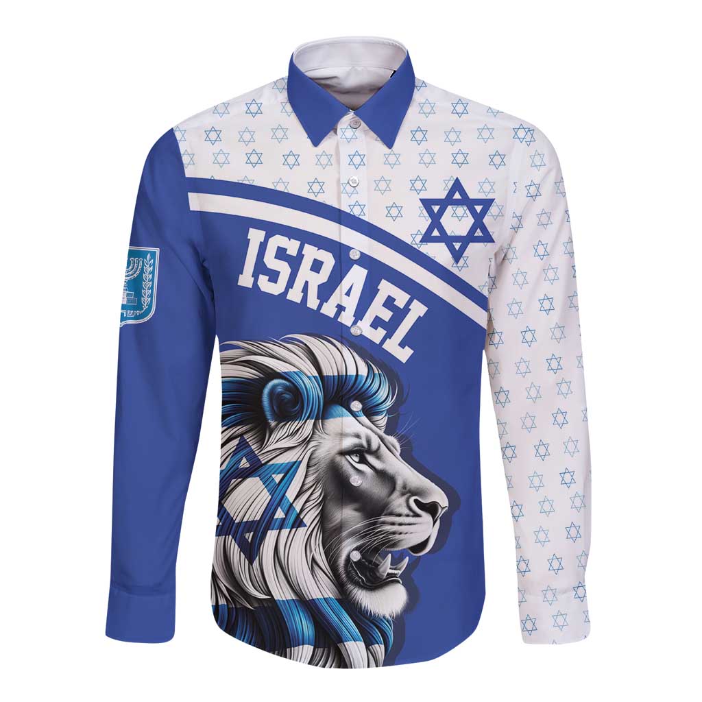 Personalized Israel Lion of Judah Long Sleeve Button Shirt Flag and Coat of arms