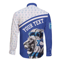 Personalized Israel Lion of Judah Long Sleeve Button Shirt Flag and Coat of arms