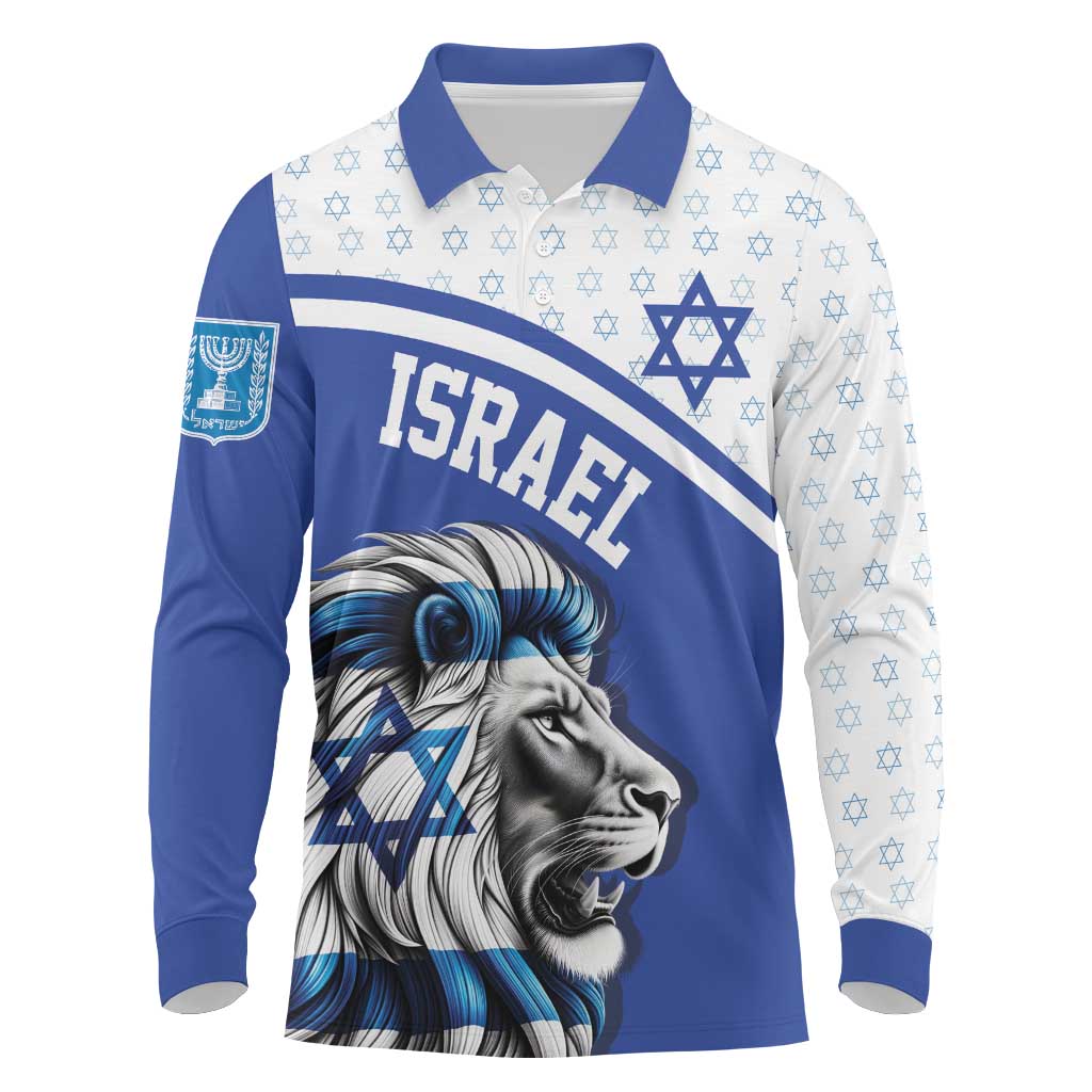 Personalized Israel Lion of Judah Long Sleeve Polo Shirt Flag and Coat of arms