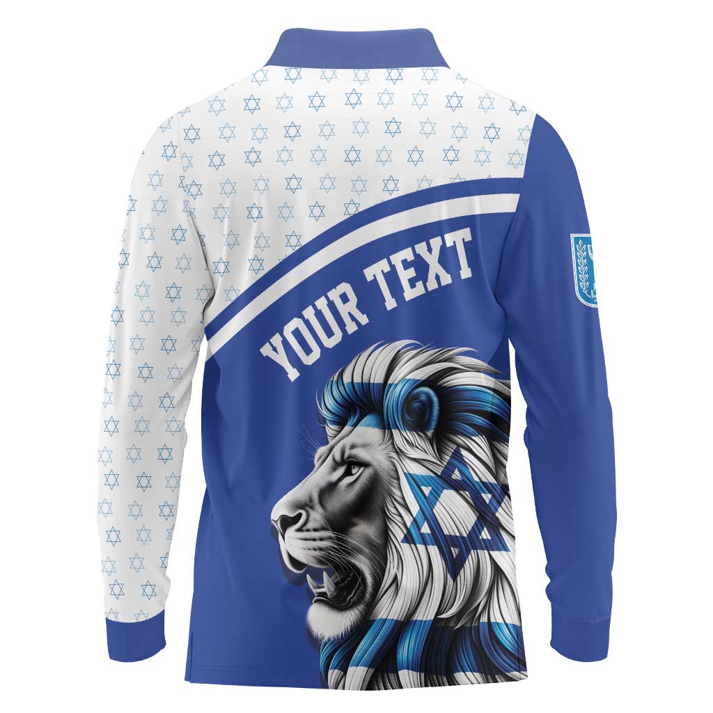 Personalized Israel Lion of Judah Long Sleeve Polo Shirt Flag and Coat of arms
