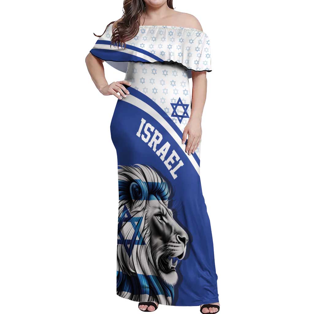 Personalized Israel Lion of Judah Off Shoulder Maxi Dress Flag and Coat of arms