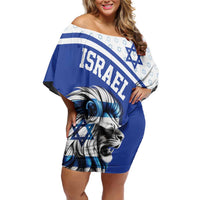 Personalized Israel Lion of Judah Off Shoulder Short Dress Flag and Coat of arms