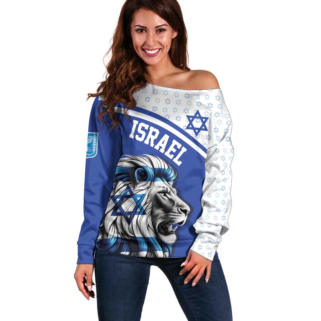 Personalized Israel Lion of Judah Off Shoulder Sweater Flag and Coat of arms