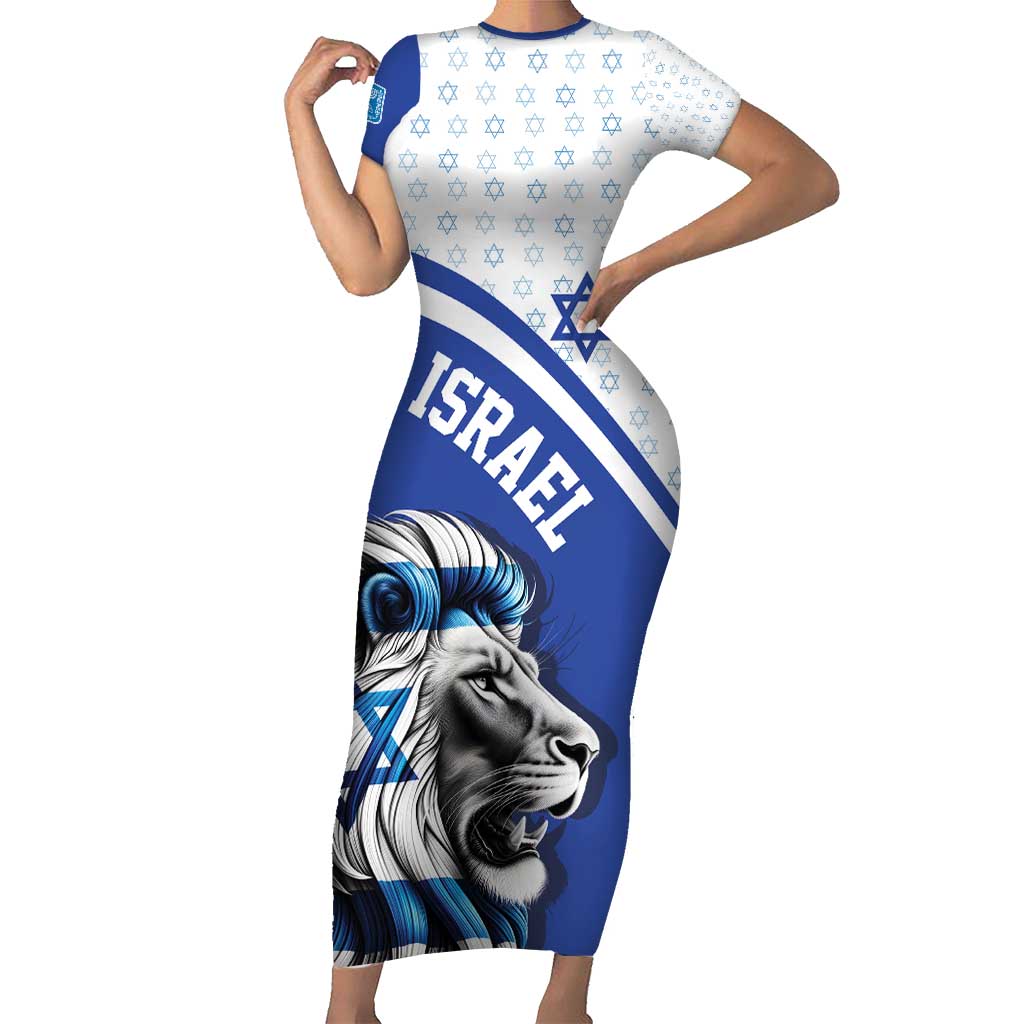 Personalized Israel Lion of Judah Short Sleeve Bodycon Dress Flag and Coat of arms