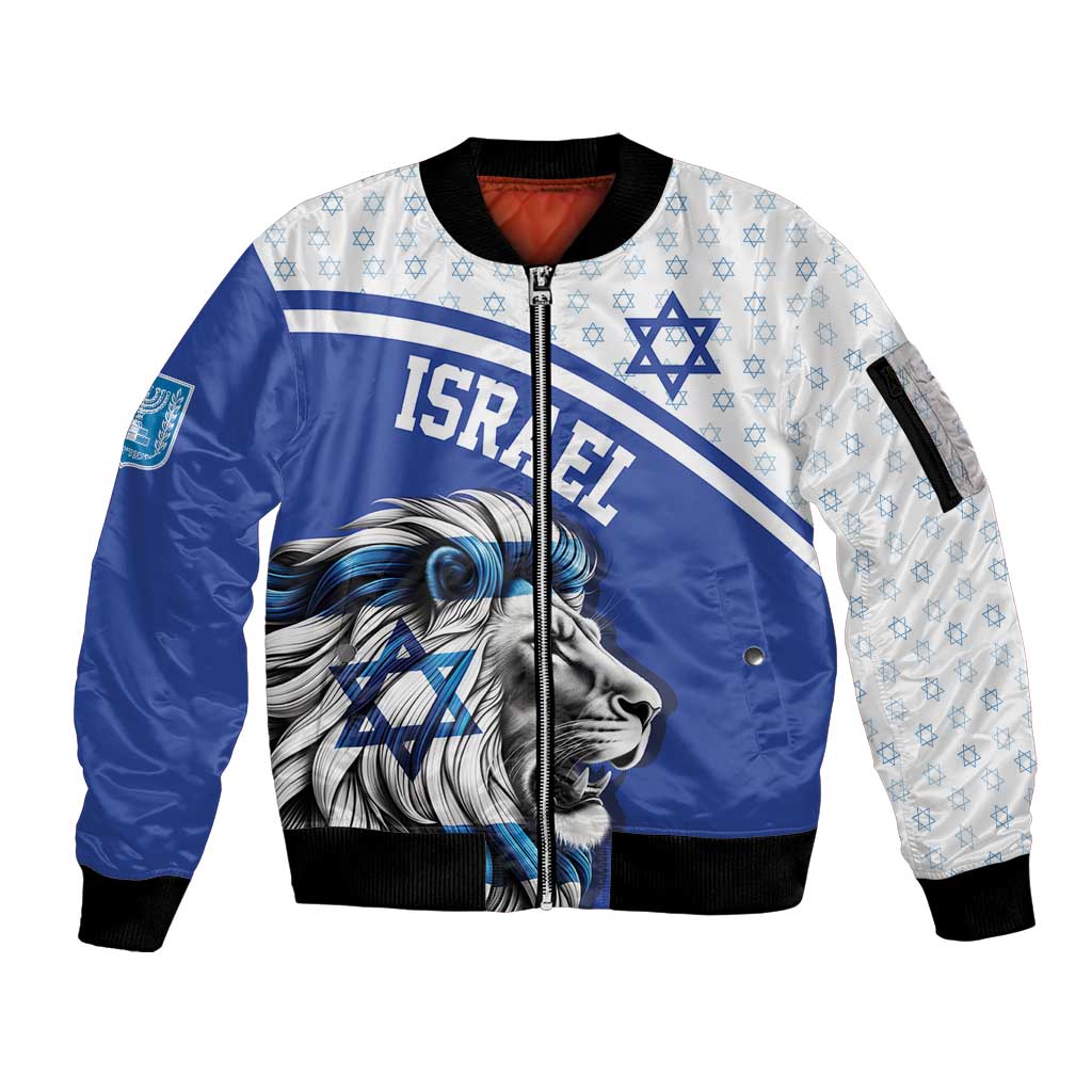 Personalized Israel Lion of Judah Sleeve Zip Bomber Jacket Flag and Coat of arms