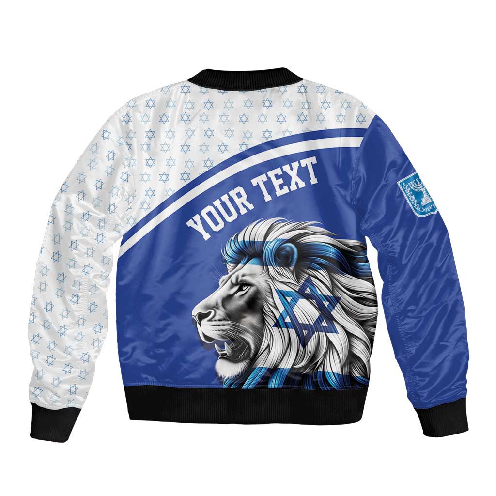 Personalized Israel Lion of Judah Sleeve Zip Bomber Jacket Flag and Coat of arms