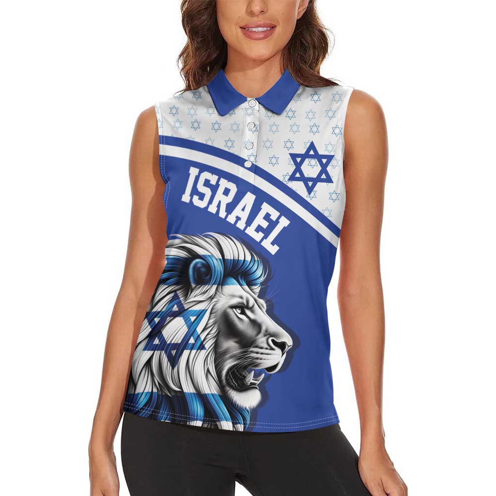 Personalized Israel Lion of Judah Women Sleeveless Polo Shirt Flag and Coat of arms