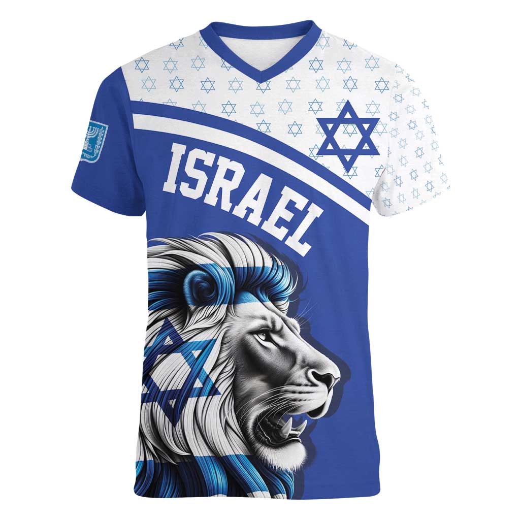 Personalized Israel Lion of Judah Women V-Neck T-Shirt Flag and Coat of arms