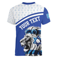 Personalized Israel Lion of Judah Women V-Neck T-Shirt Flag and Coat of arms