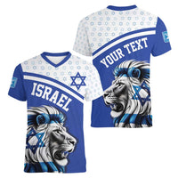 Personalized Israel Lion of Judah Women V-Neck T-Shirt Flag and Coat of arms