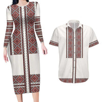Ukraine Vyshyvanka Day Couples Matching Long Sleeve Bodycon Dress and Hawaiian Shirt Ukrainian Folk Seamless
