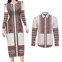 Ukraine Vyshyvanka Day Couples Matching Long Sleeve Bodycon Dress and Long Sleeve Button Shirt Ukrainian Folk Seamless