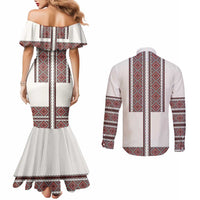 Ukraine Vyshyvanka Day Couples Matching Mermaid Dress and Long Sleeve Button Shirt Ukrainian Folk Seamless