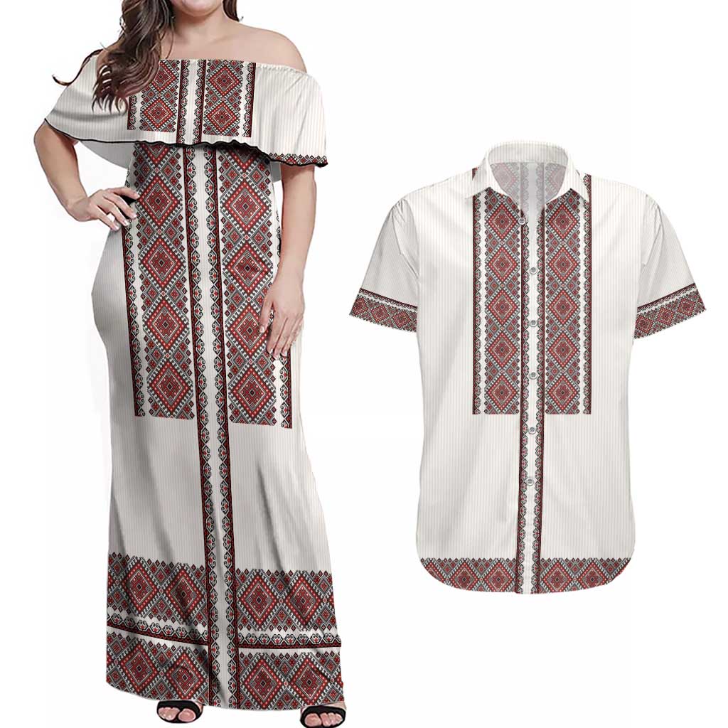 Ukraine Vyshyvanka Day Couples Matching Off Shoulder Maxi Dress and Hawaiian Shirt Ukrainian Folk Seamless