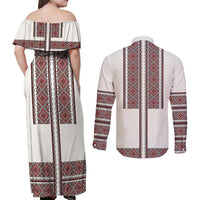 Ukraine Vyshyvanka Day Couples Matching Off Shoulder Maxi Dress and Long Sleeve Button Shirt Ukrainian Folk Seamless