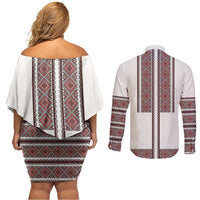 Ukraine Vyshyvanka Day Couples Matching Off Shoulder Short Dress and Long Sleeve Button Shirt Ukrainian Folk Seamless