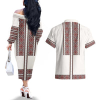 Ukraine Vyshyvanka Day Couples Matching Off The Shoulder Long Sleeve Dress and Hawaiian Shirt Ukrainian Folk Seamless