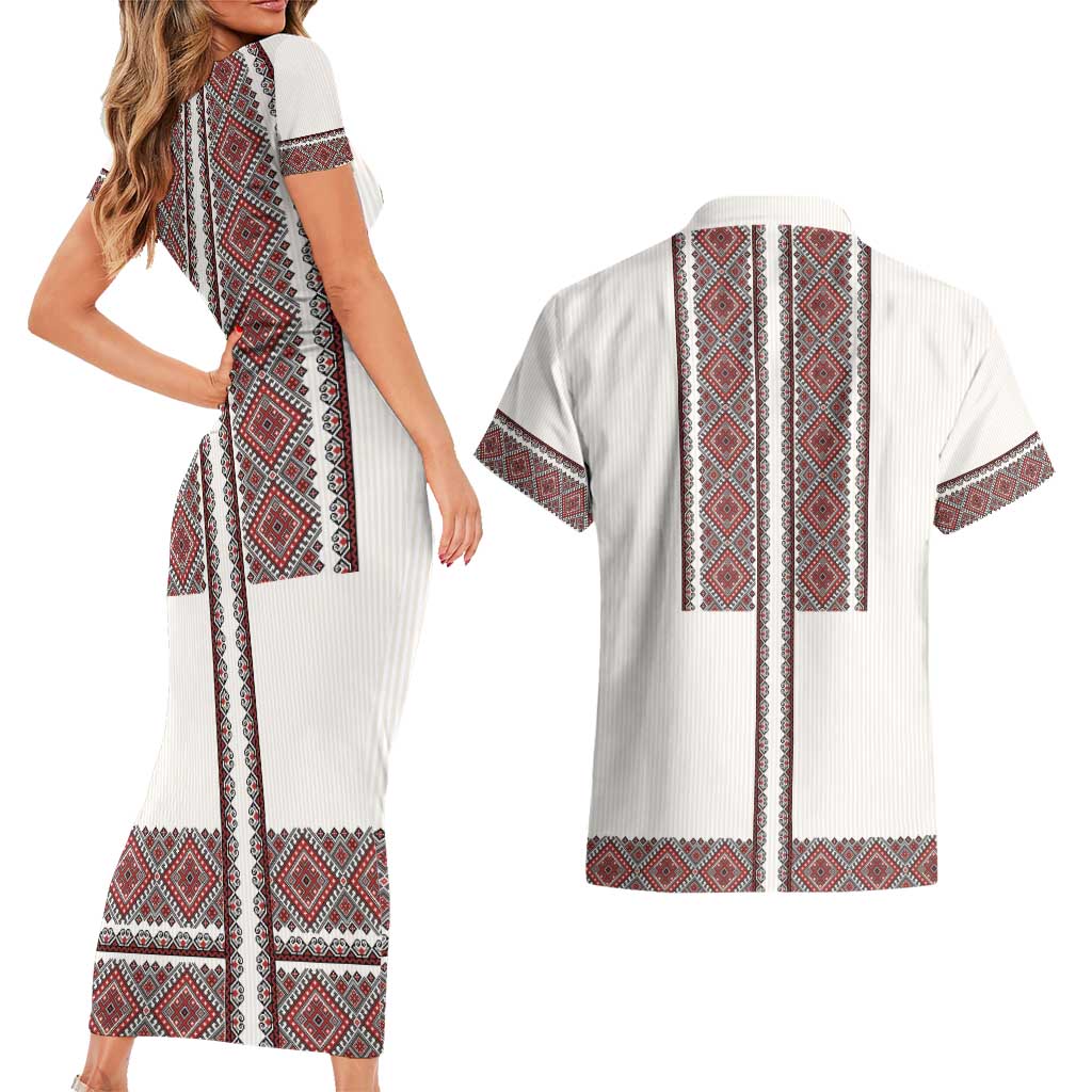 Ukraine Vyshyvanka Day Couples Matching Short Sleeve Bodycon Dress and Hawaiian Shirt Ukrainian Folk Seamless