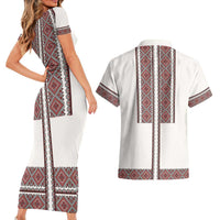 Ukraine Vyshyvanka Day Couples Matching Short Sleeve Bodycon Dress and Hawaiian Shirt Ukrainian Folk Seamless