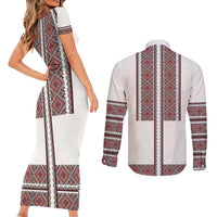 Ukraine Vyshyvanka Day Couples Matching Short Sleeve Bodycon Dress and Long Sleeve Button Shirt Ukrainian Folk Seamless
