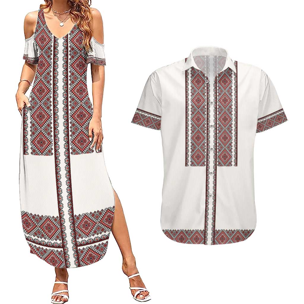 Ukraine Vyshyvanka Day Couples Matching Summer Maxi Dress and Hawaiian Shirt Ukrainian Folk Seamless
