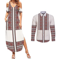 Ukraine Vyshyvanka Day Couples Matching Summer Maxi Dress and Long Sleeve Button Shirt Ukrainian Folk Seamless