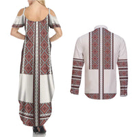 Ukraine Vyshyvanka Day Couples Matching Summer Maxi Dress and Long Sleeve Button Shirt Ukrainian Folk Seamless