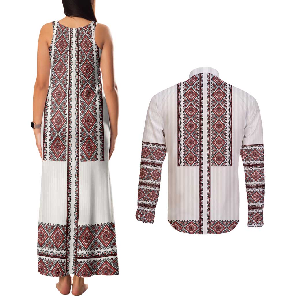 Ukraine Vyshyvanka Day Couples Matching Tank Maxi Dress and Long Sleeve Button Shirt Ukrainian Folk Seamless