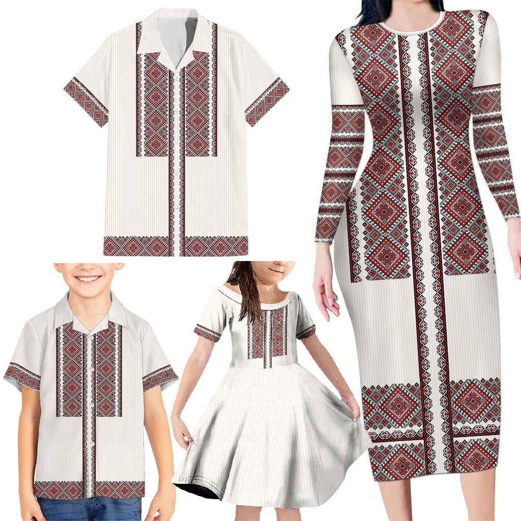 Ukraine Vyshyvanka Day Family Matching Long Sleeve Bodycon Dress and Hawaiian Shirt Ukrainian Folk Seamless