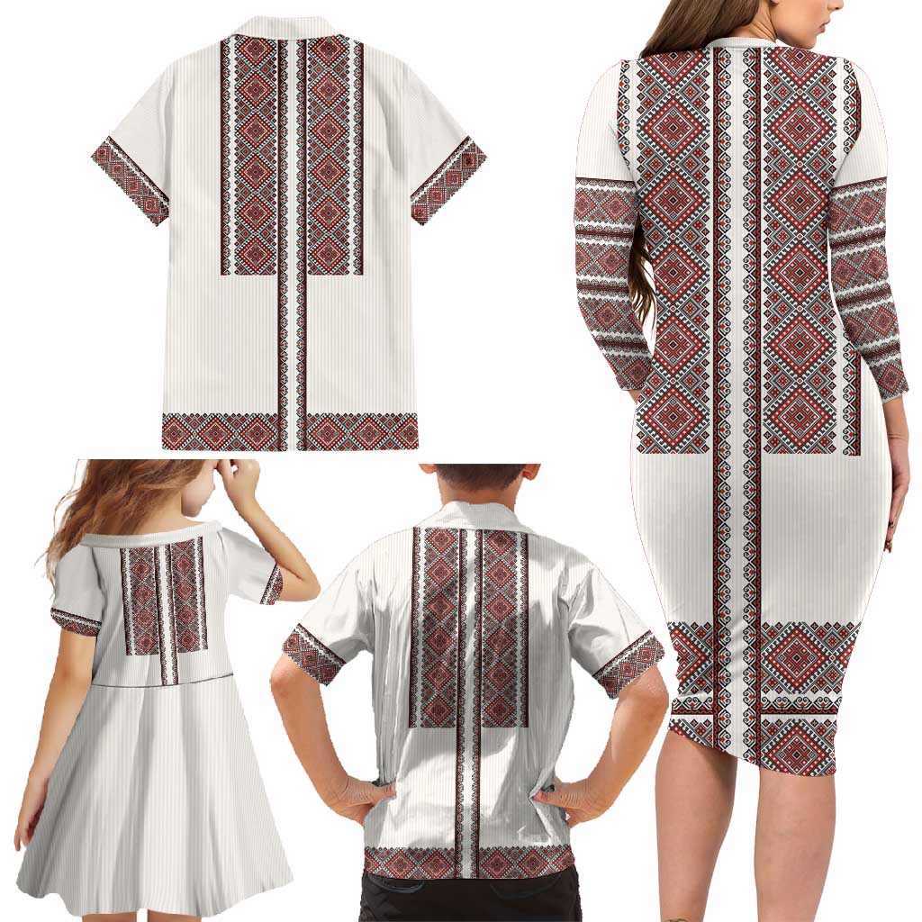 Ukraine Vyshyvanka Day Family Matching Long Sleeve Bodycon Dress and Hawaiian Shirt Ukrainian Folk Seamless