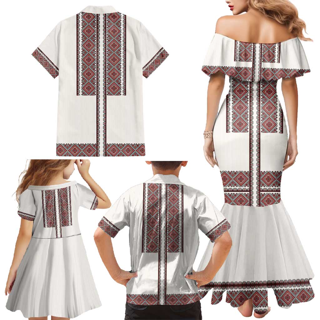 Ukraine Vyshyvanka Day Family Matching Mermaid Dress and Hawaiian Shirt Ukrainian Folk Seamless