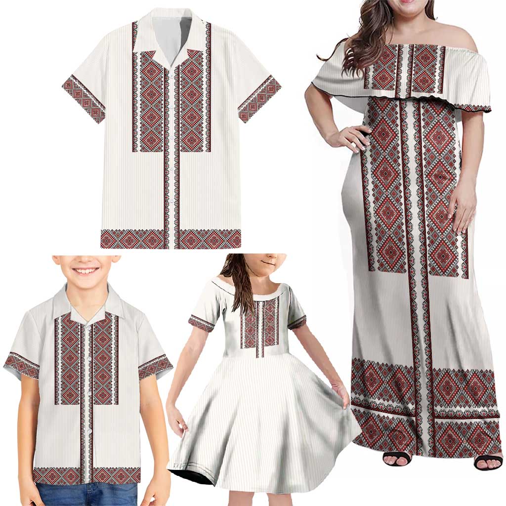 Ukraine Vyshyvanka Day Family Matching Off Shoulder Maxi Dress and Hawaiian Shirt Ukrainian Folk Seamless