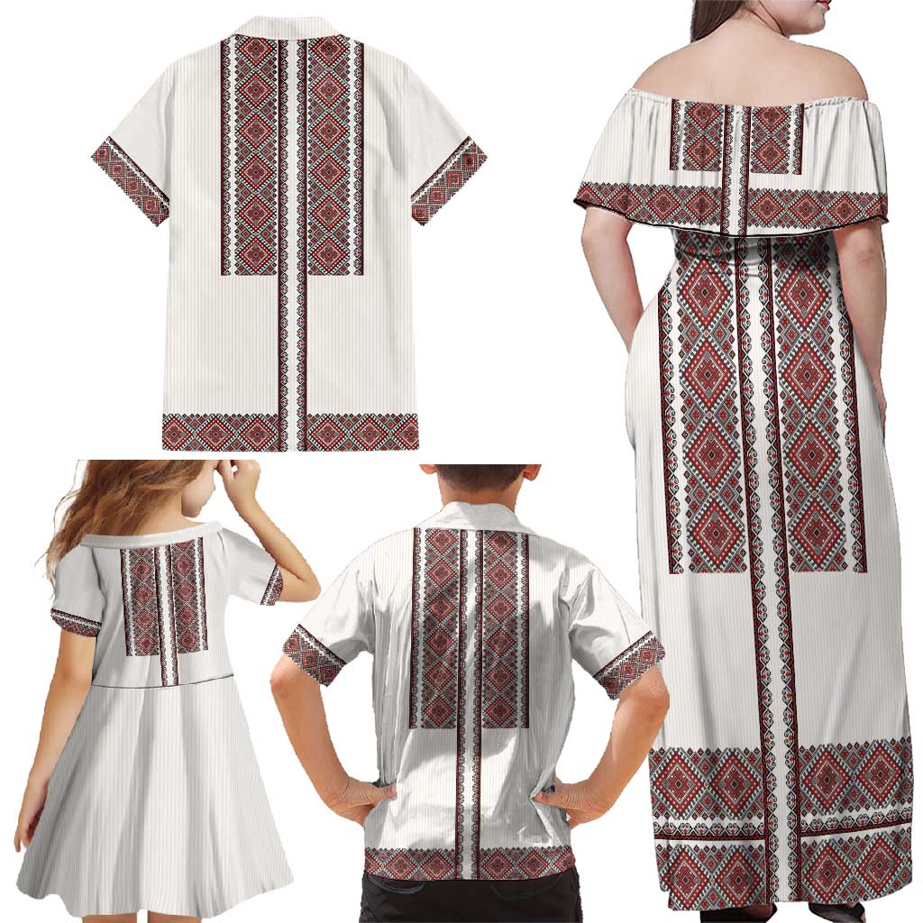 Ukraine Vyshyvanka Day Family Matching Off Shoulder Maxi Dress and Hawaiian Shirt Ukrainian Folk Seamless