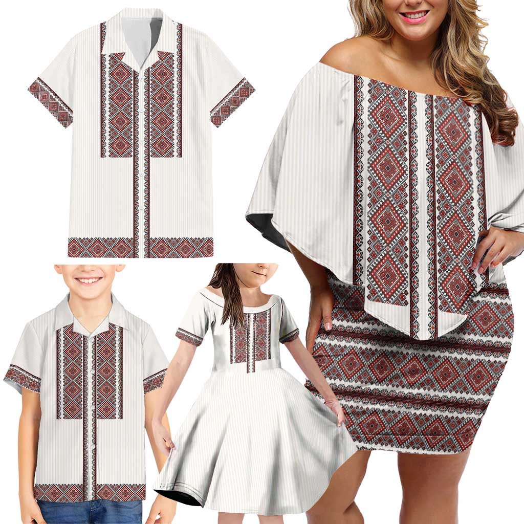 Ukraine Vyshyvanka Day Family Matching Off Shoulder Short Dress and Hawaiian Shirt Ukrainian Folk Seamless